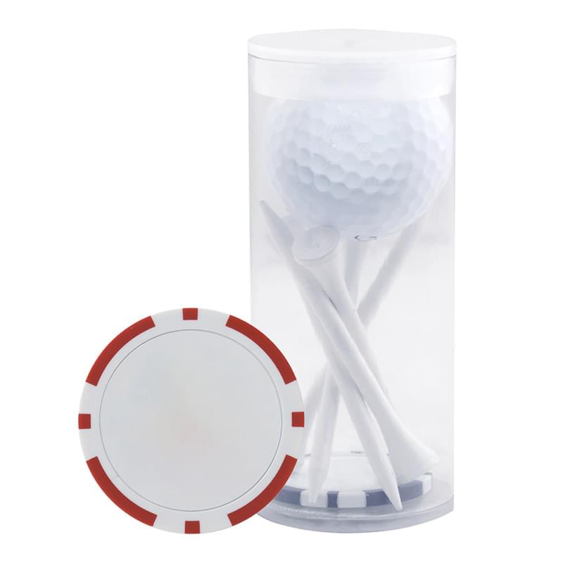 1 Ball & 5 Tee Tube W/ Poker Chip